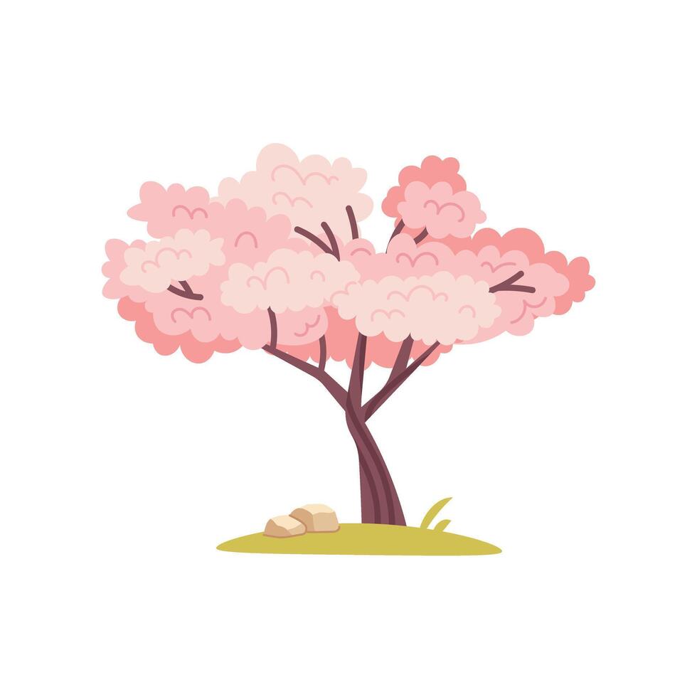 Pink blooming tree. Cherry or sakura tree on white background. botanical element for spring, Hanami vector