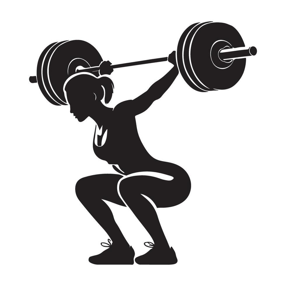 Silhouette of a Woman Performing a Barbell Back Squat vector