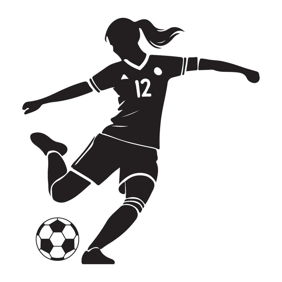 Dynamic Silhouette of a Female Soccer Player Kicking vector