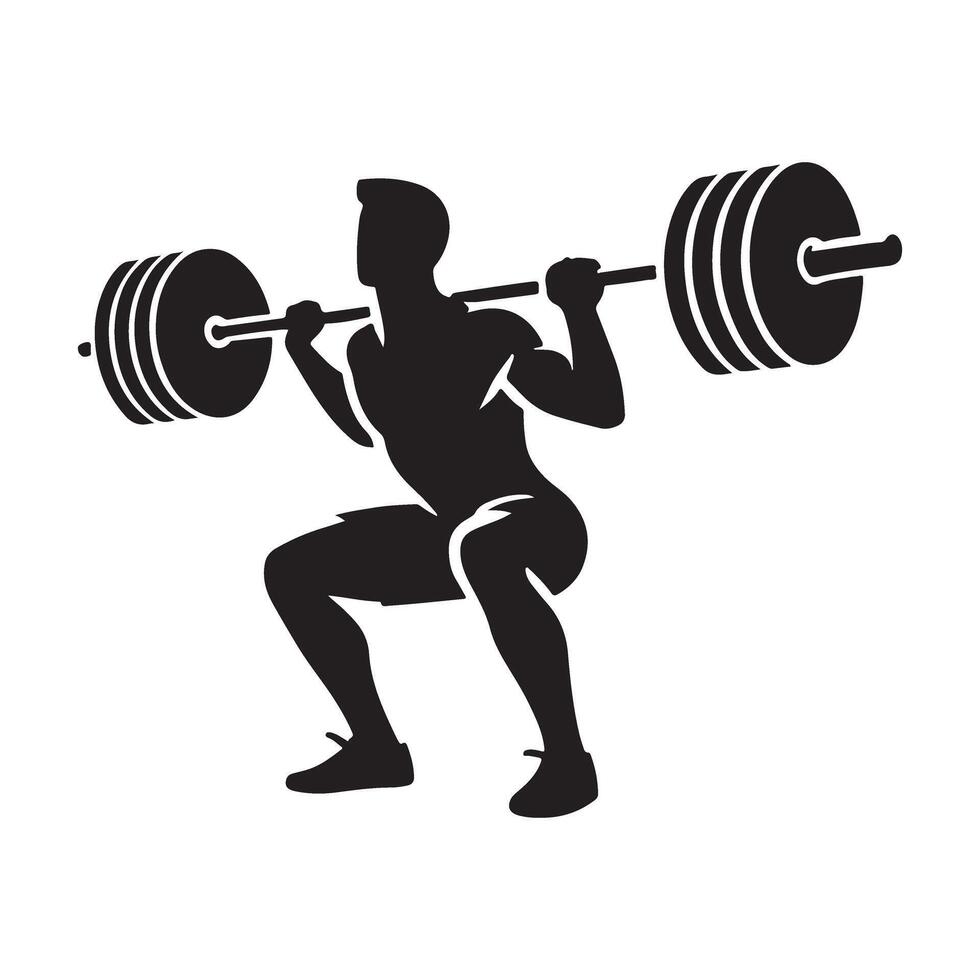 Powerful Silhouette of a Man Performing a Barbell Squat vector