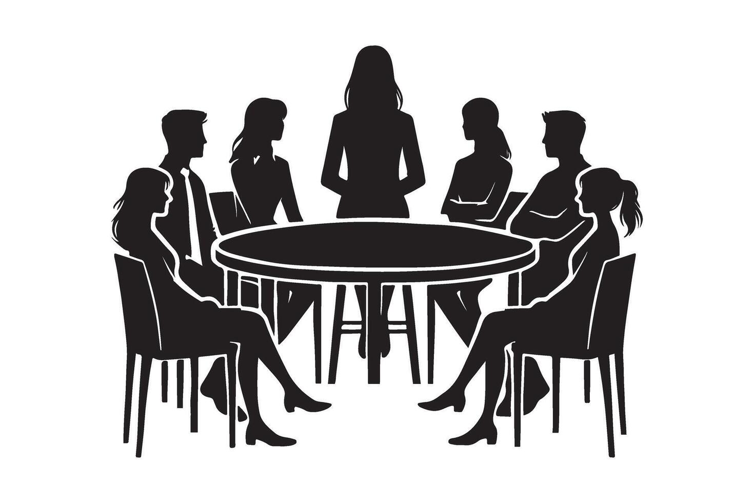 Women Leading Business Team Meeting Silhouette Illustration vector