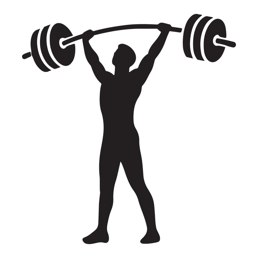 Silhouette of a Man Performing a Barbell Overhead Press vector