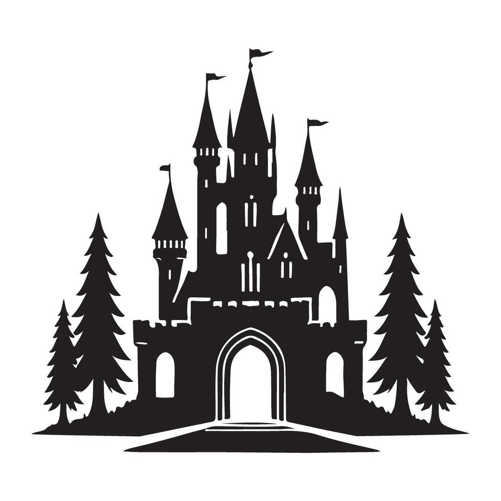 Majestic Castle Silhouette in a Forest vector