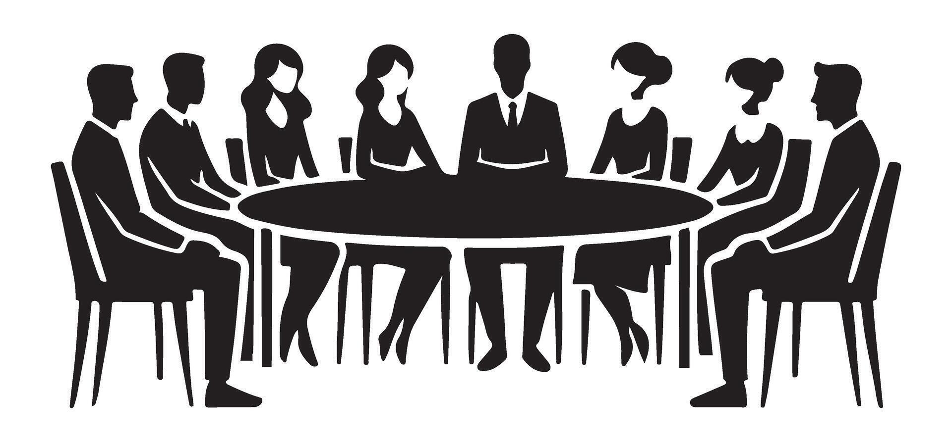 Business People Meeting Around Round Table Silhouette vector