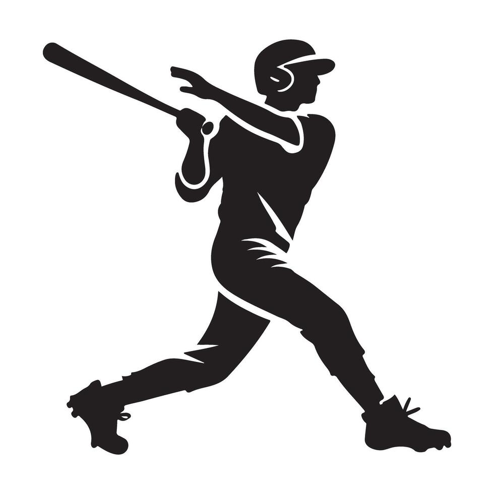 Silhouette of Baseball Player Swinging Bat with Dynamic Action vector