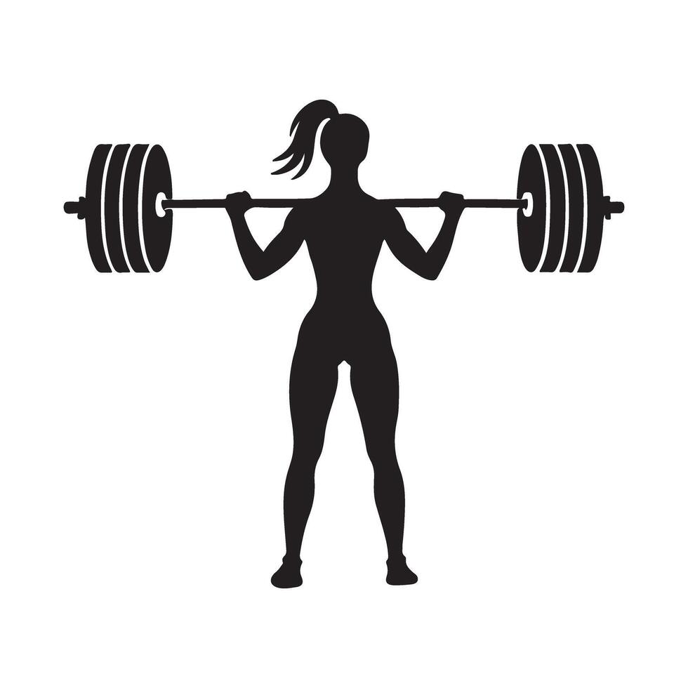 Silhouette of Woman Performing Barbell Squat vector