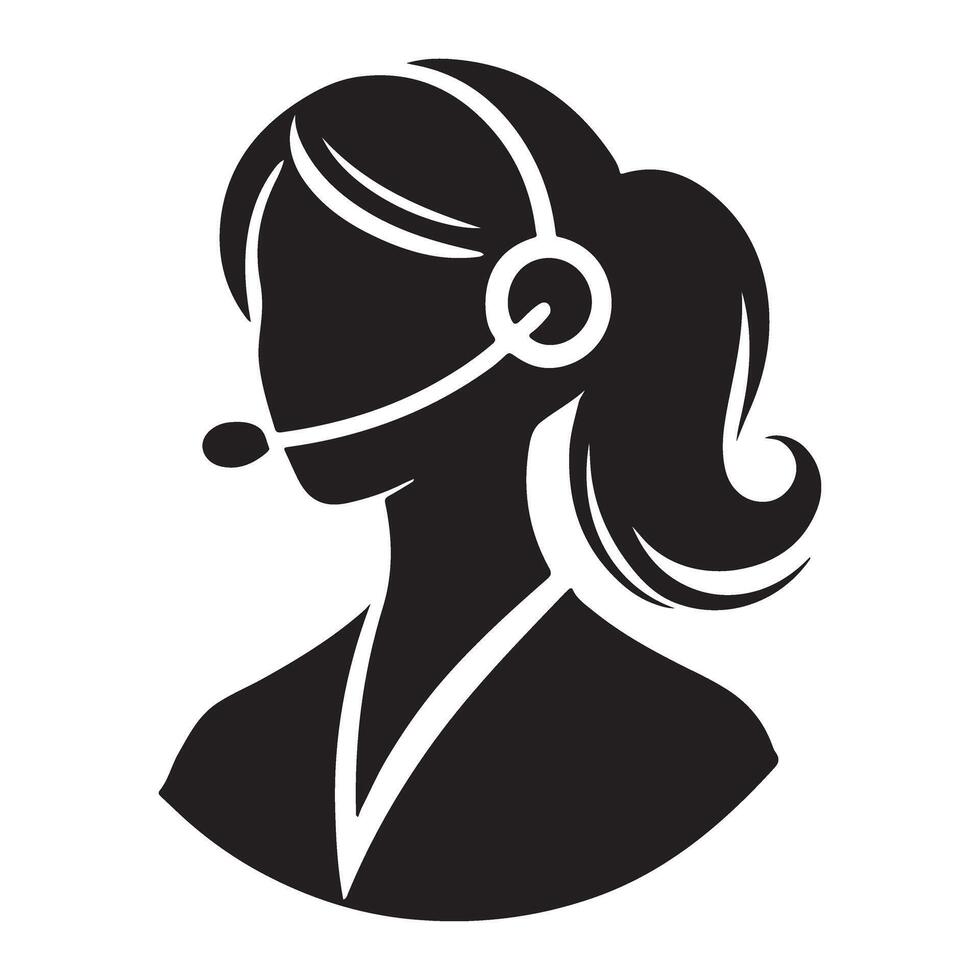 Female Customer Support Agent Silhouette Icon for Help vector