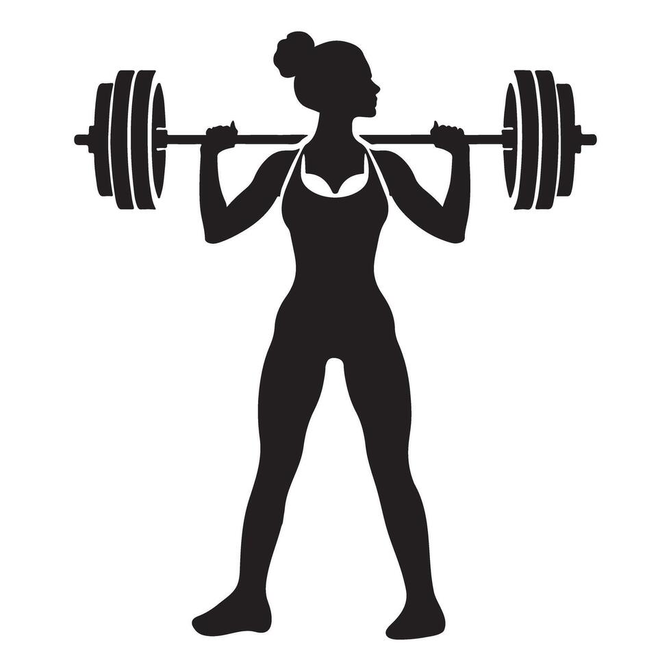 Silhouette of a Female Weightlifter Performing a Barbell Squat vector