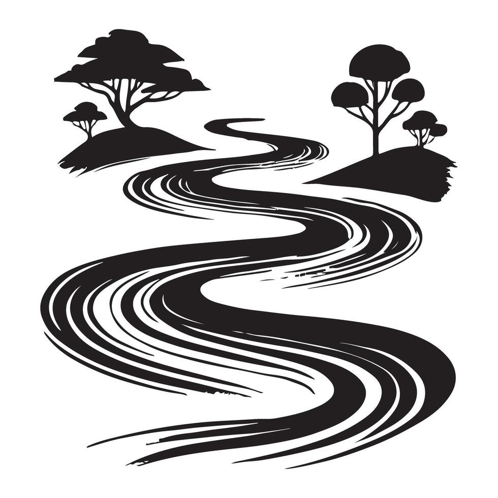 Serene Silhouette of a Winding River Through a Landscape vector