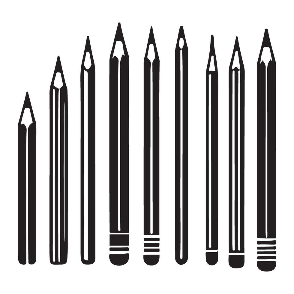 Collection of Various Pencils Silhouette vector