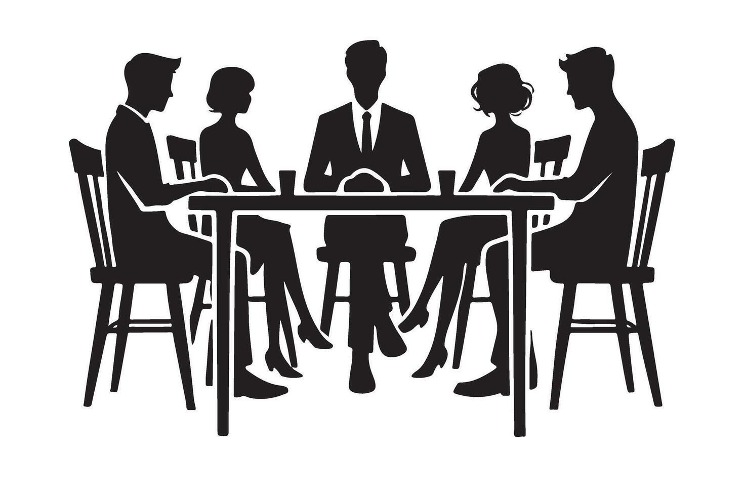 People Sitting Around a Table Silhouette Illustration vector