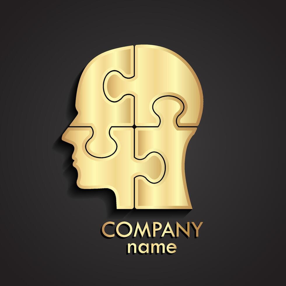3d golden puzzle human head logo vector