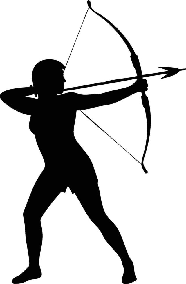 woman archer bow silhouette vector