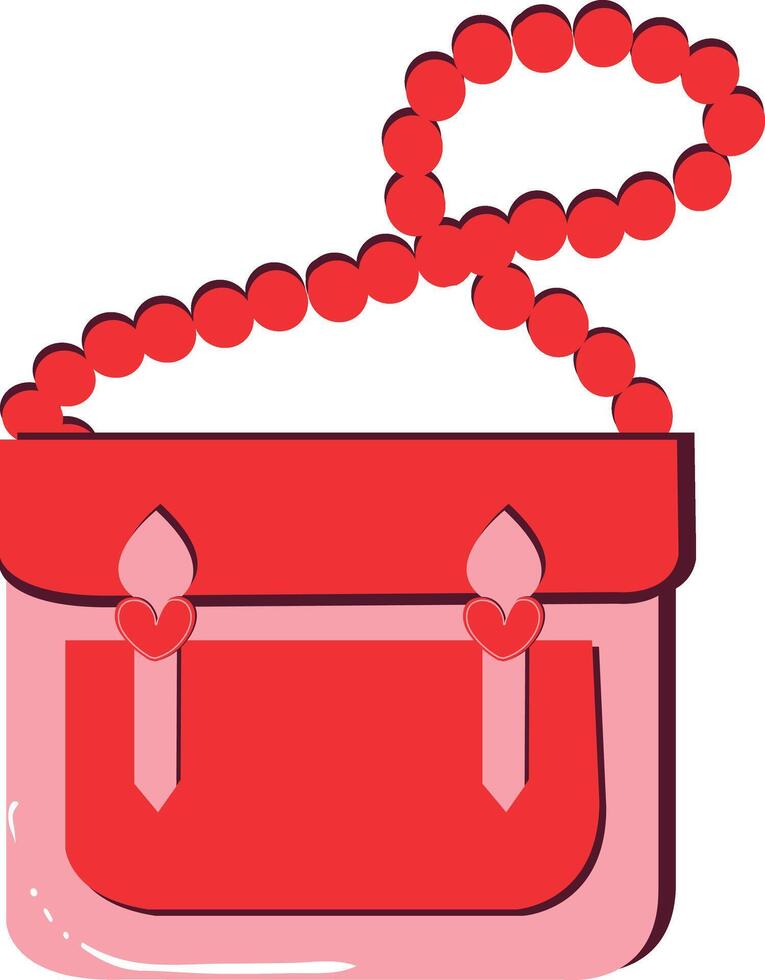 Stylish illustration of a bag with a beaded strap and hearts. vector