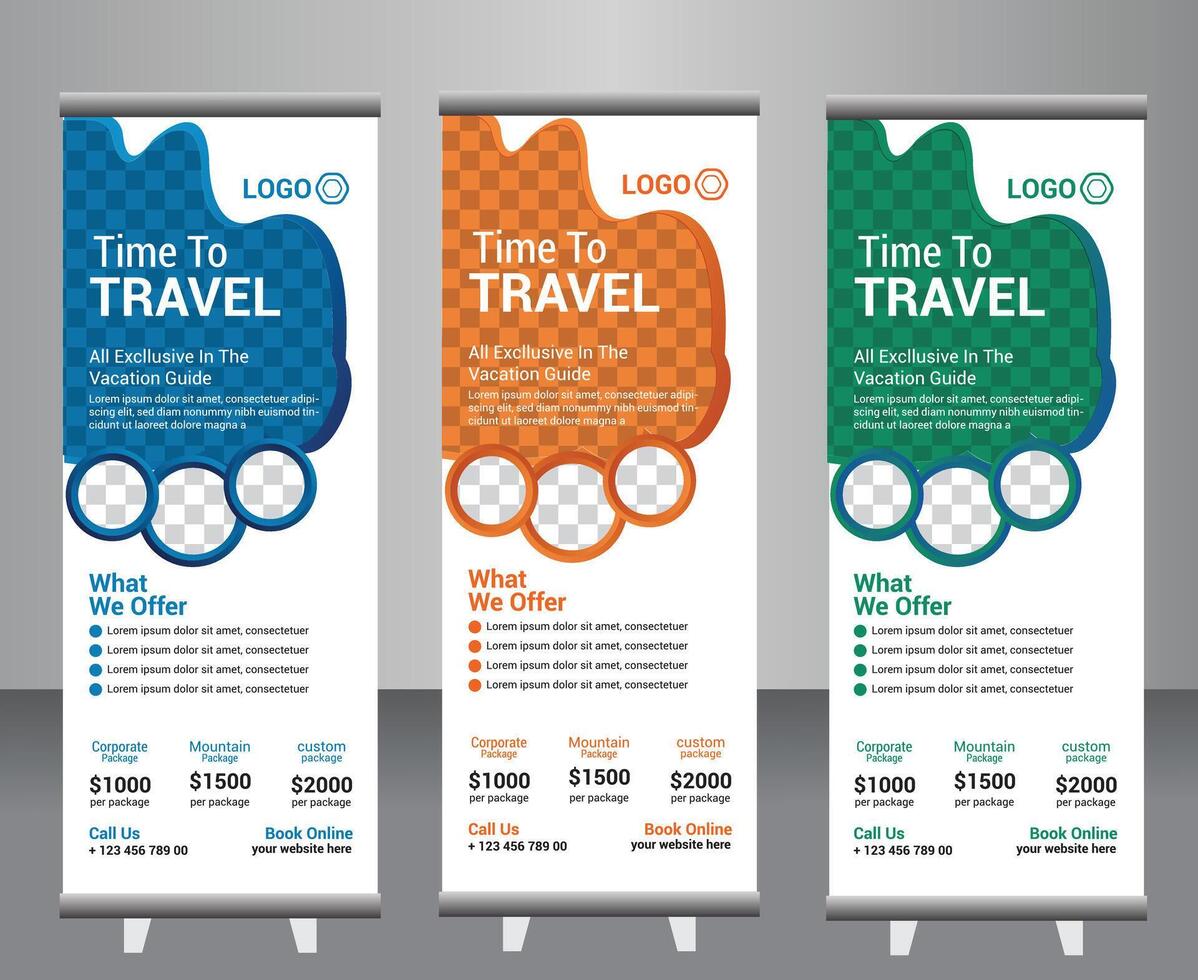 Exploring the Globe and travel Banner Standing Rollup Banner Design Template vector