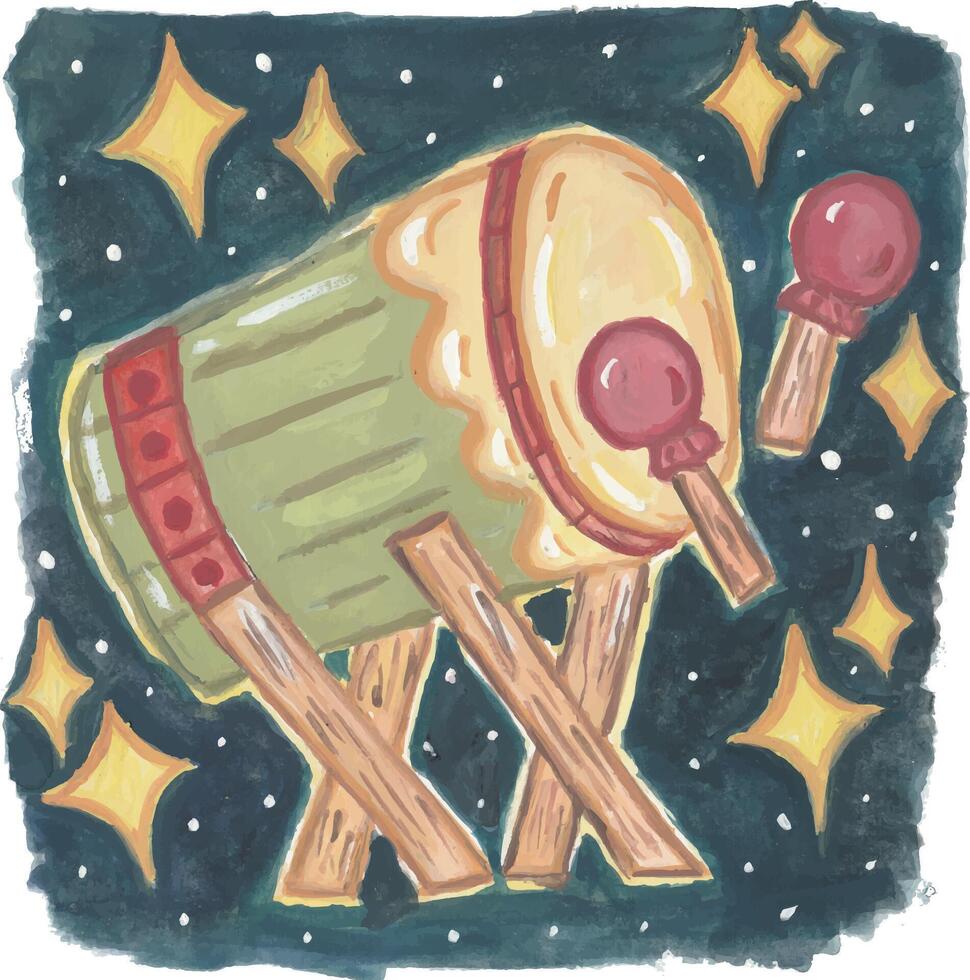 a drawing of a ramadan eid drum with two sticks watercolor vector