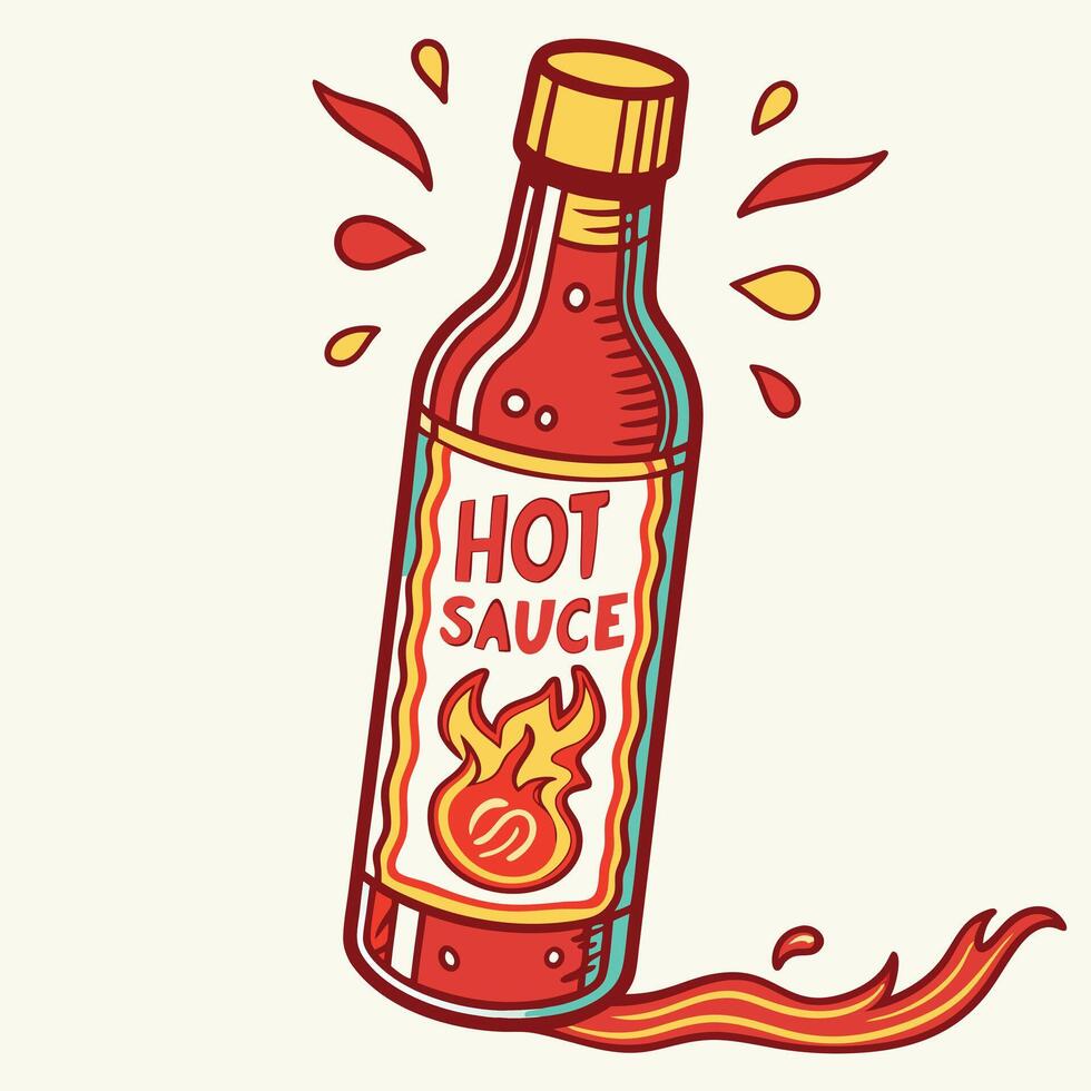 Hot sauce bottle with flames and hot sauce vector