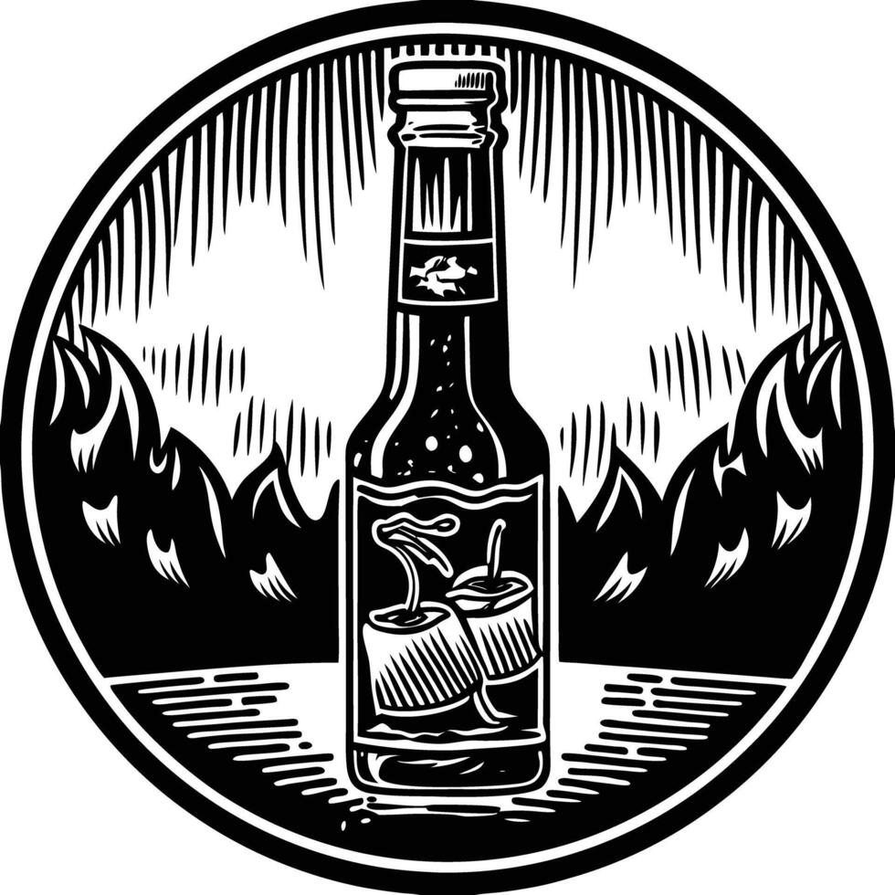 A bottle of beer with a glass of beer in it vector