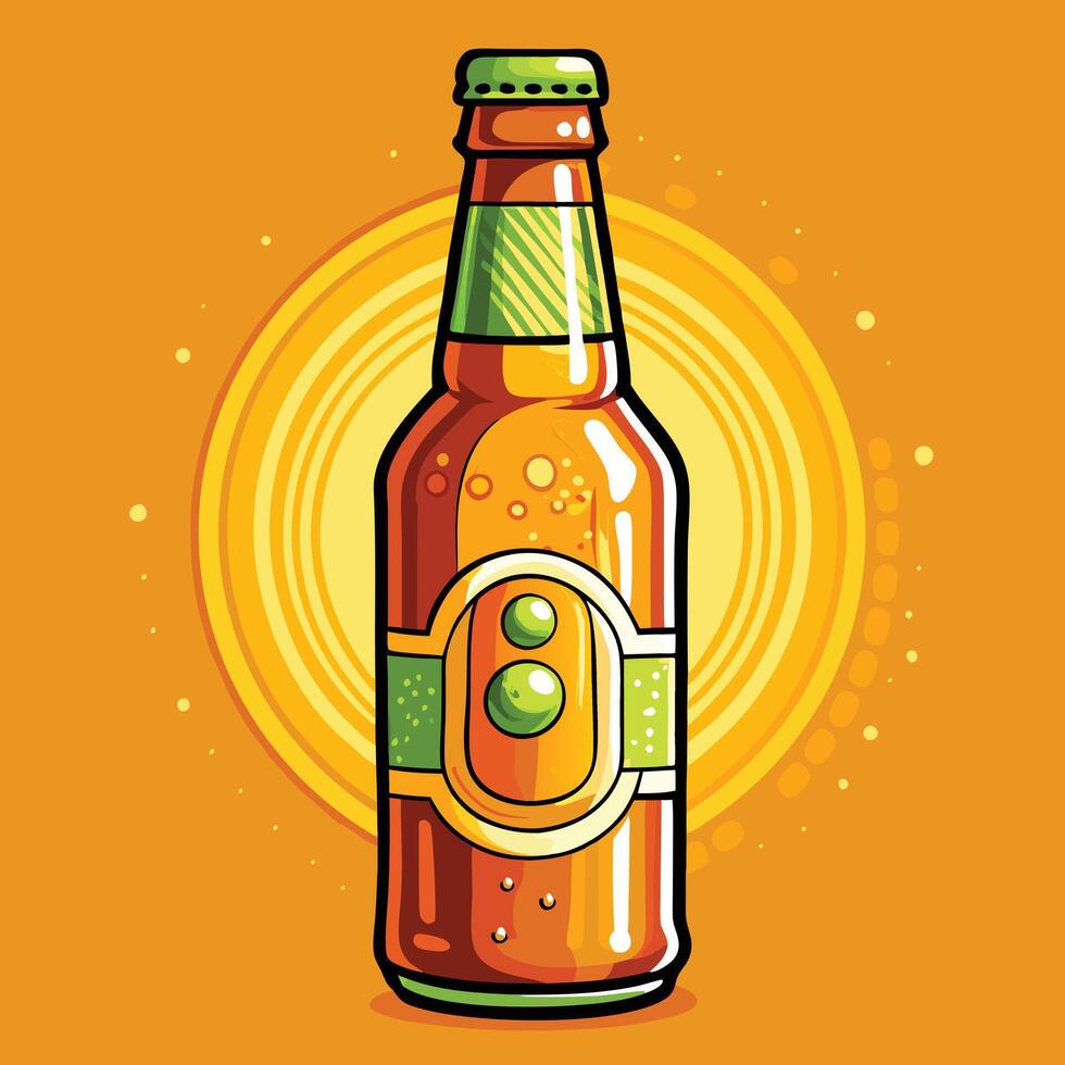 Beer bottle with orange background illustration vector
