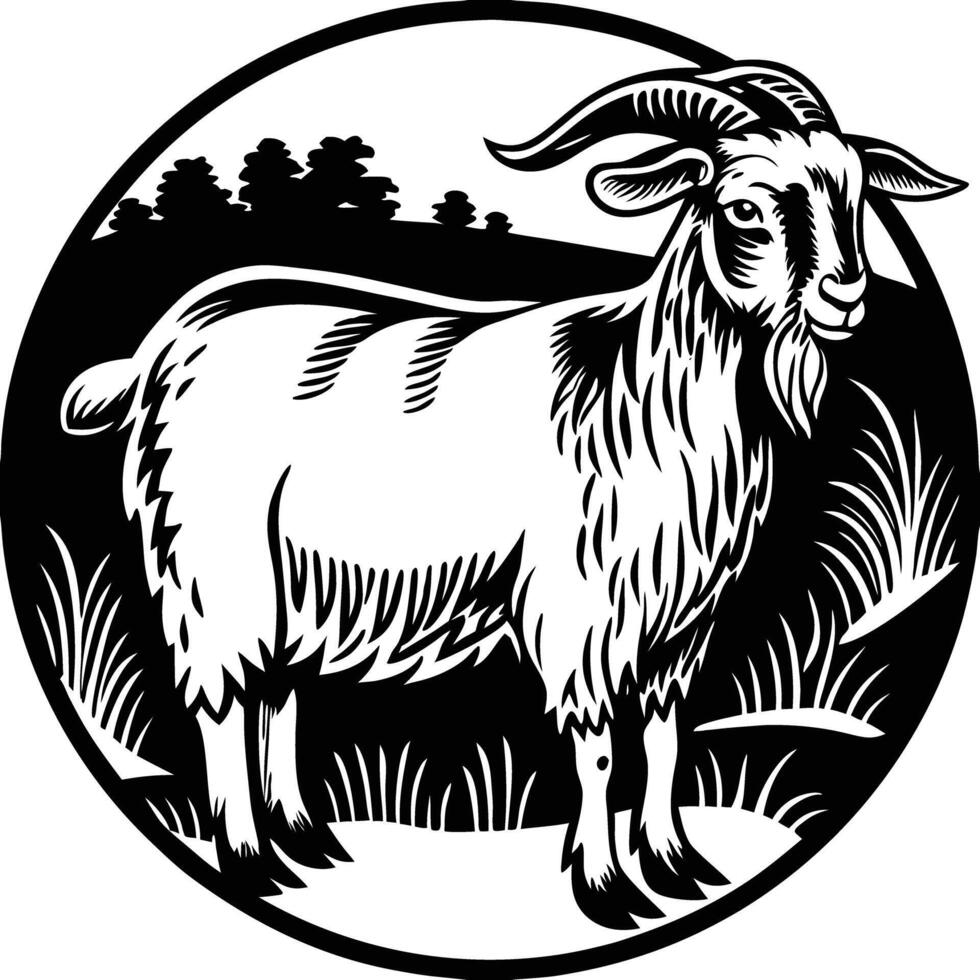 Goat in circle with grass and trees vector