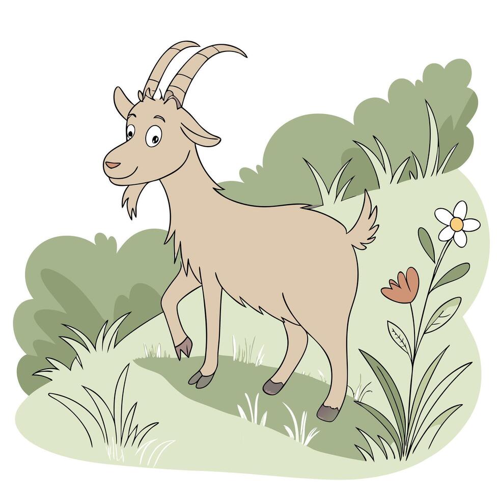 Goat in the grass illustration vector