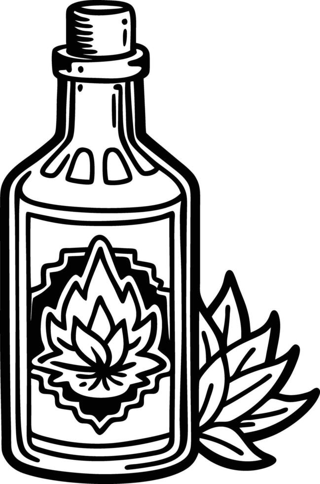 A bottle of oil and a leaf vector