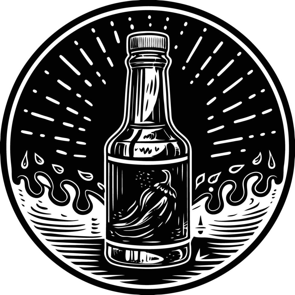 A bottle of hot sauce with waves in the background vector