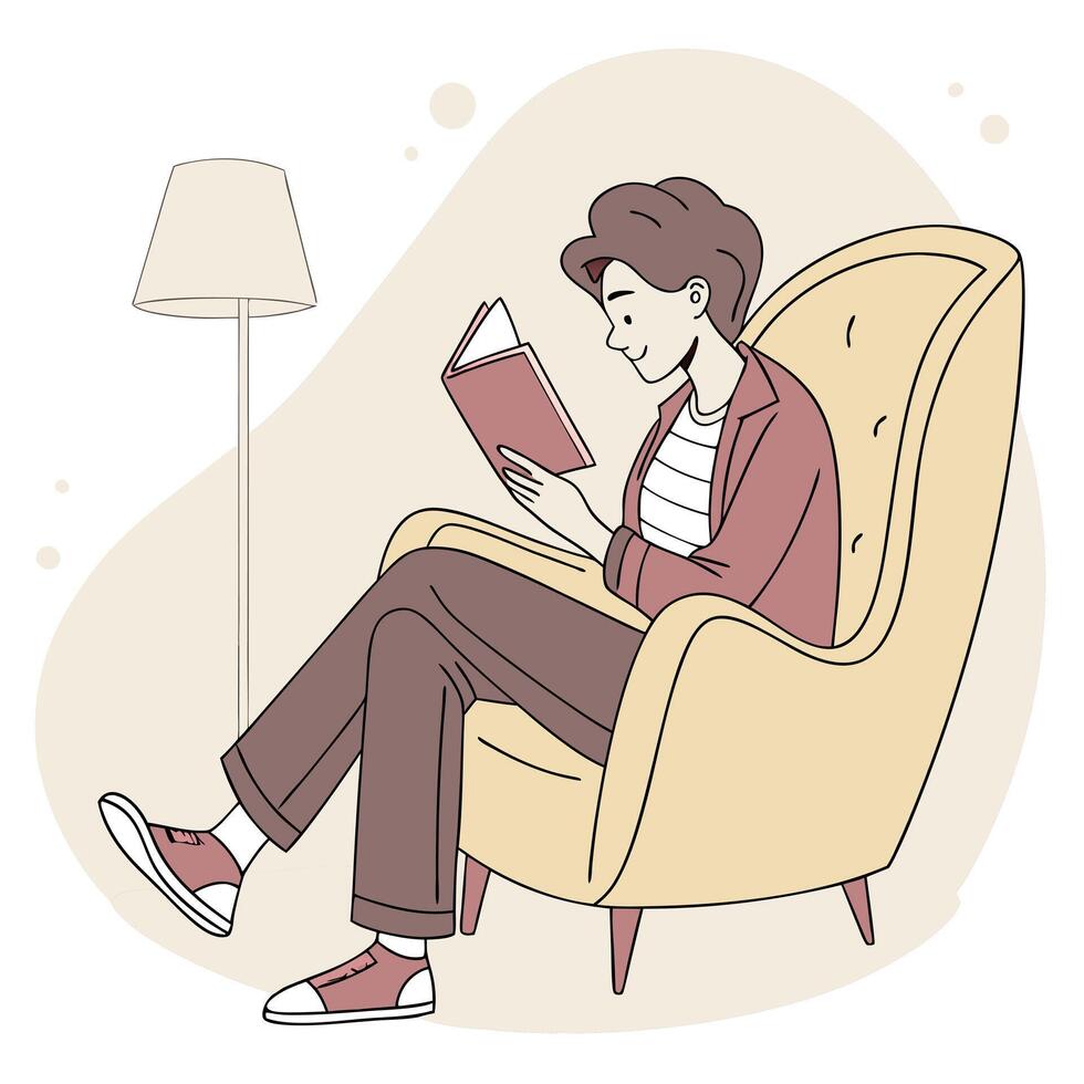 A man is sitting in a chair reading a book vector