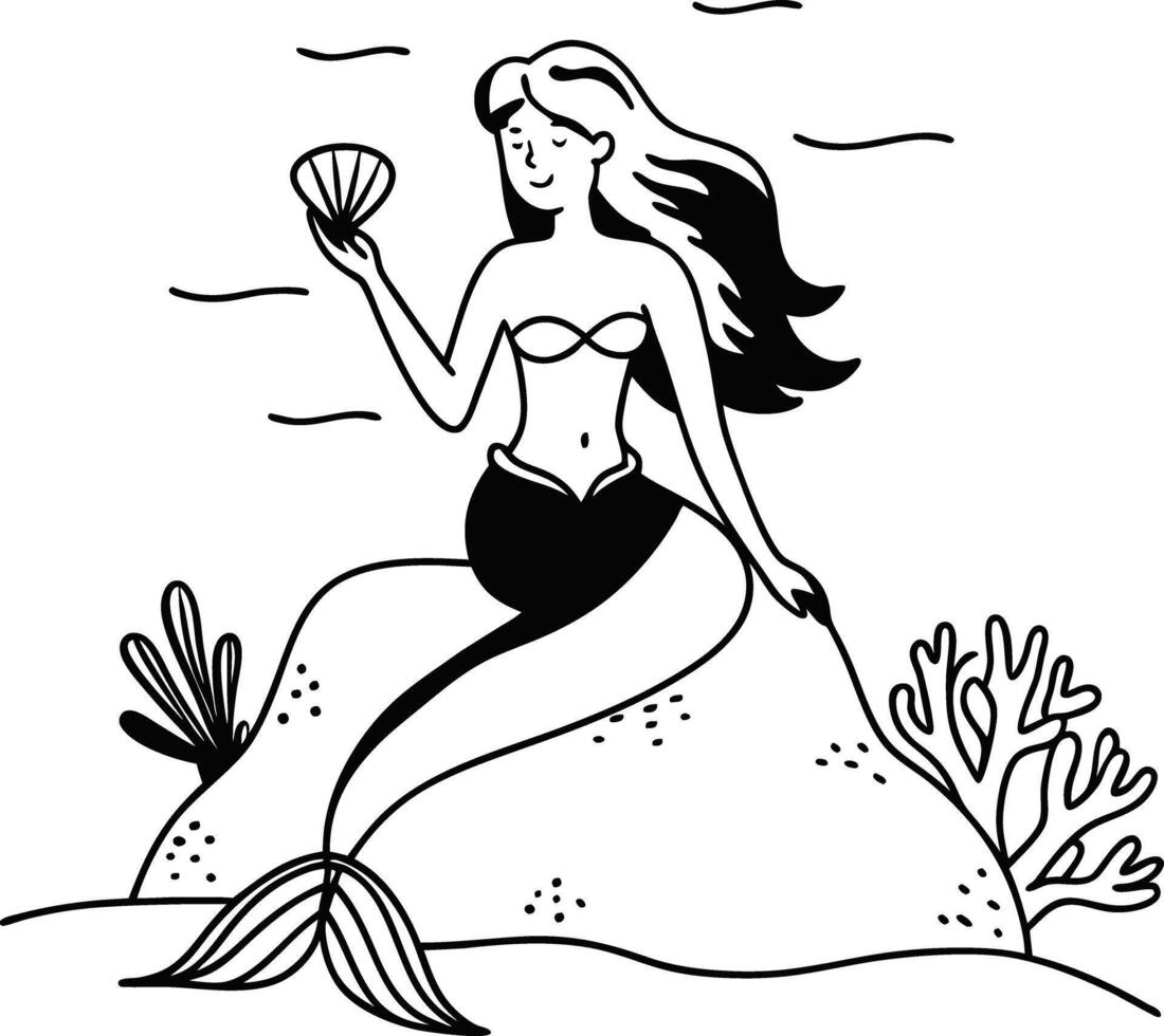 Mermaid coloring pages vector