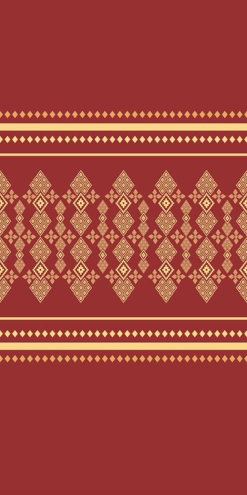 Detailed Motif Ethnic Traditional Embroidery Gold Silk Weaves Ornament on Red Background Seamless Pattern Border ornament florals design for wrapping, silk, scarf, background, textile, carpet, rug vector