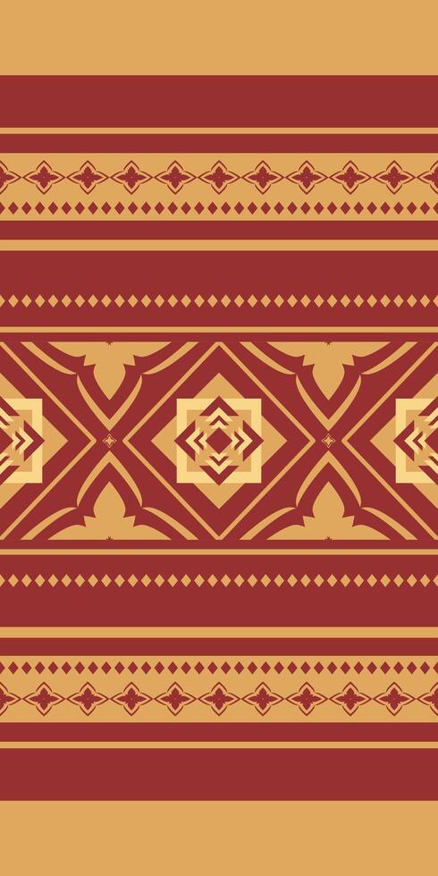 Royal Border Shining Heritage Seamless Pattern Decoration. Golden Silk Weaves on Red Background. Geometric tribal fabrics tiles carpet elaborate illustration detailed ethnic embroidery design. vector