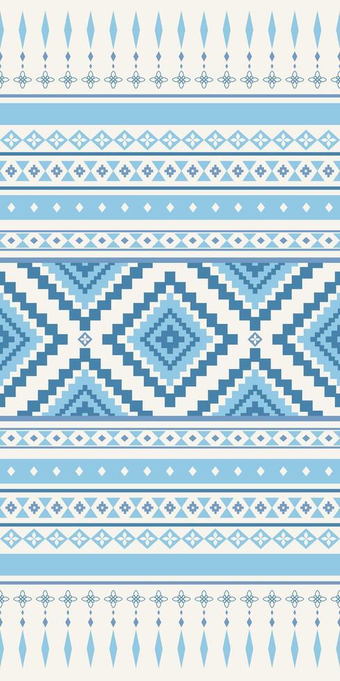 Beautiful Elegant Ethnic Detailed Motif Navajo Style Blue Embroidery on Beige Background Seamless Pattern. tribal fabric, tile, carpet, , illustration Border Neat design vector