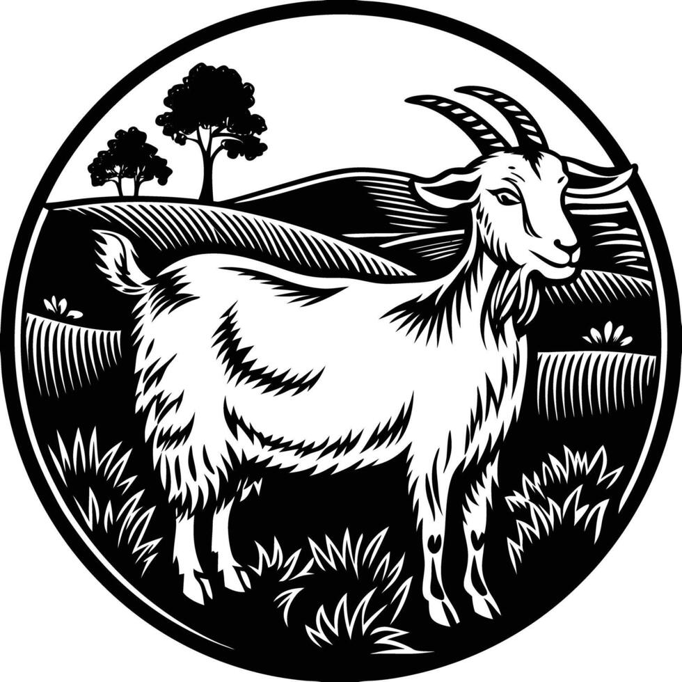 Goat in circle with trees and grass vector
