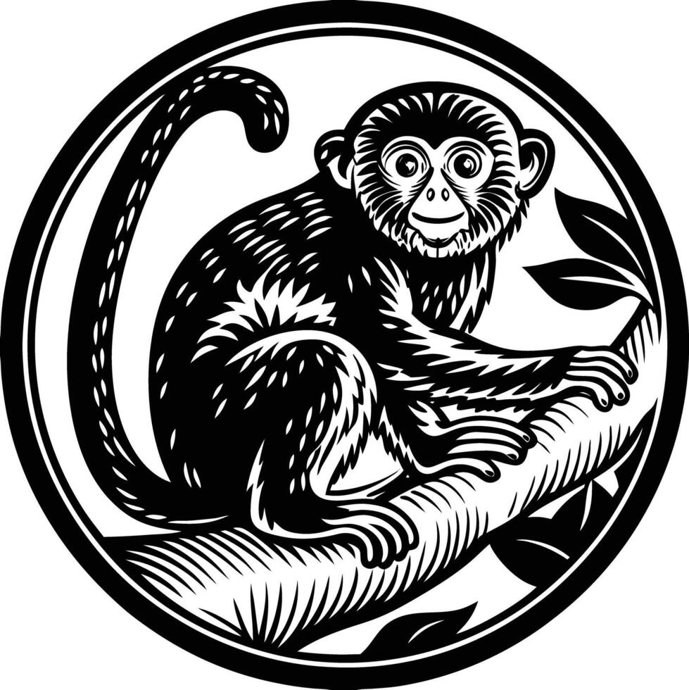 A monkey sitting on a branch in a circle vector