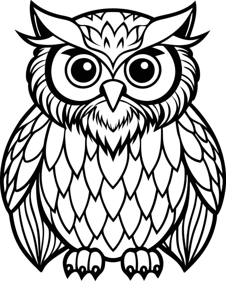 Owl coloring pages for kids vector