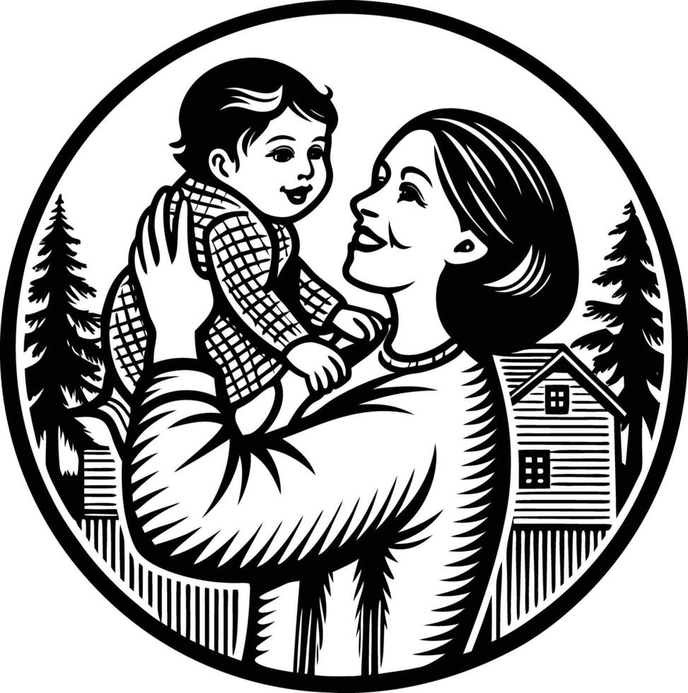 Mother and child in circle vector