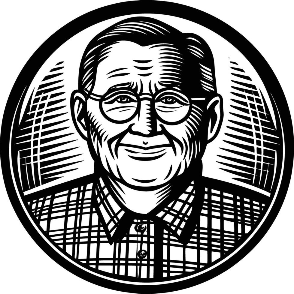 An old man with glasses and a plaid shirt vector