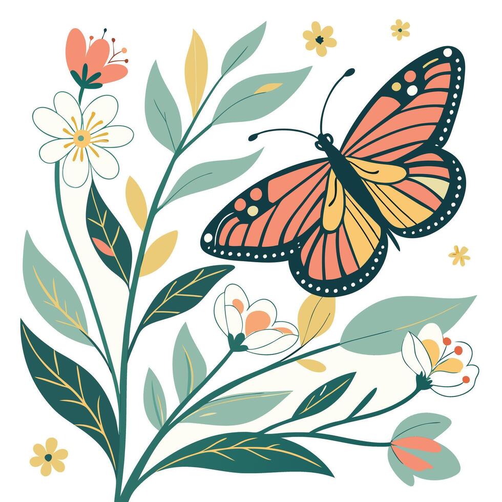 Butterfly on flowers illustration vector