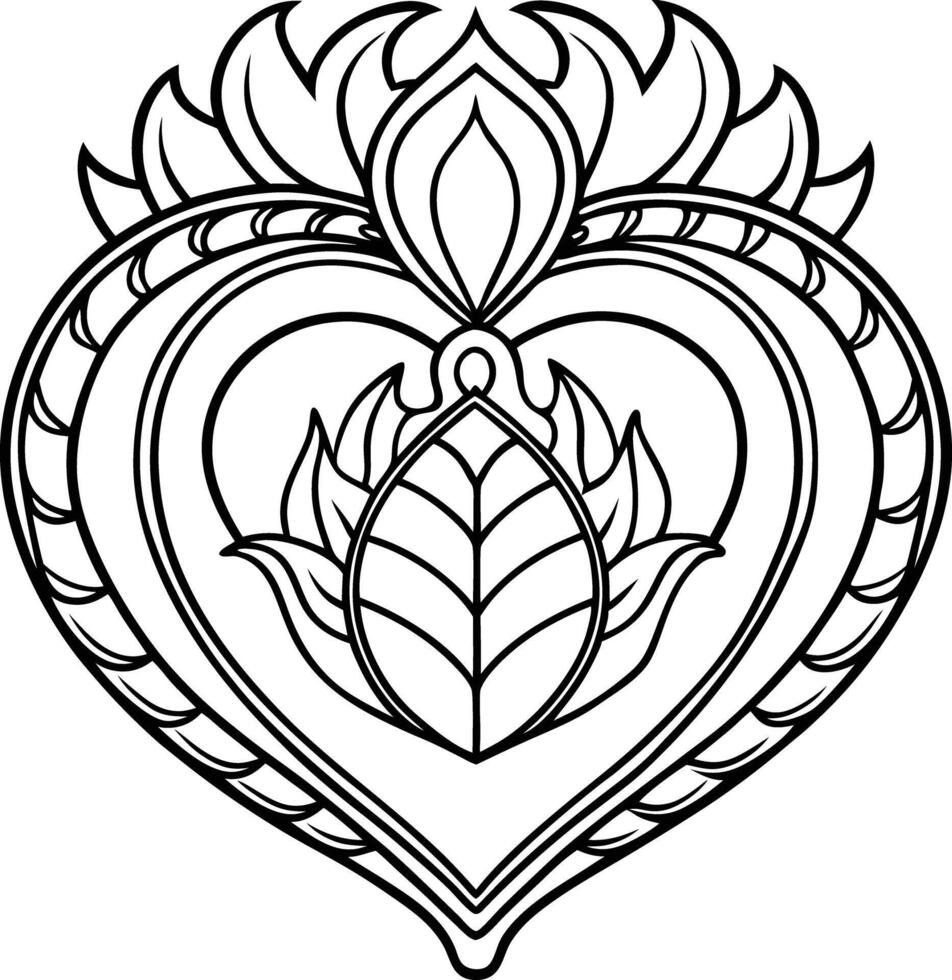 Heart with lotus flower coloring pages vector