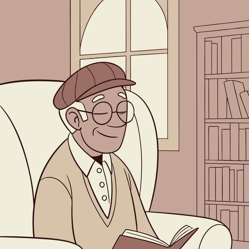 An old man sitting in a chair reading a book vector