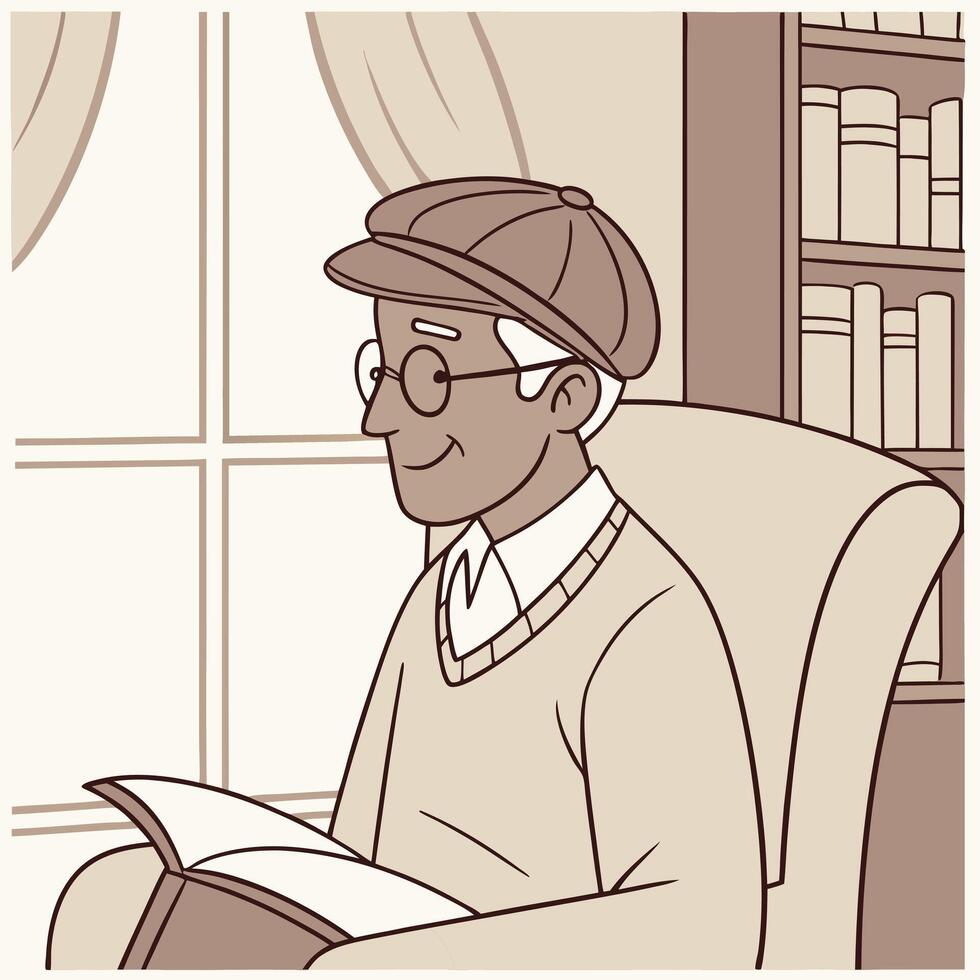 An old man reading a book in a chair vector