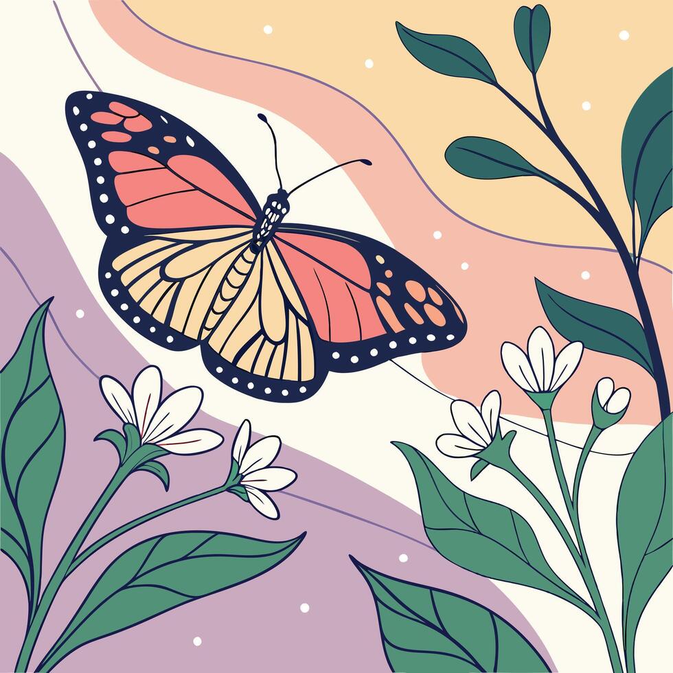 Butterfly on flower background illustration vector