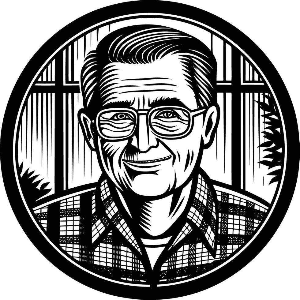 An old man with glasses and a plaid shirt vector