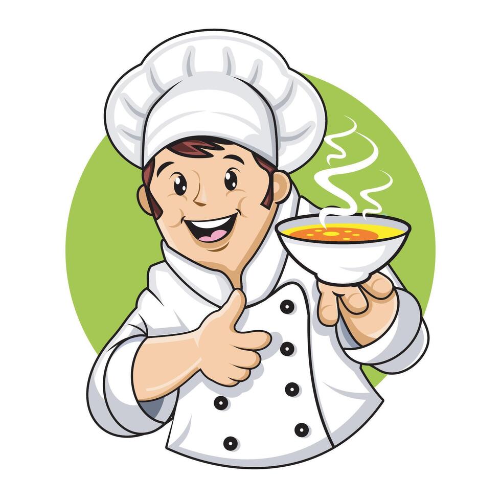 A chef serves hot soup vector