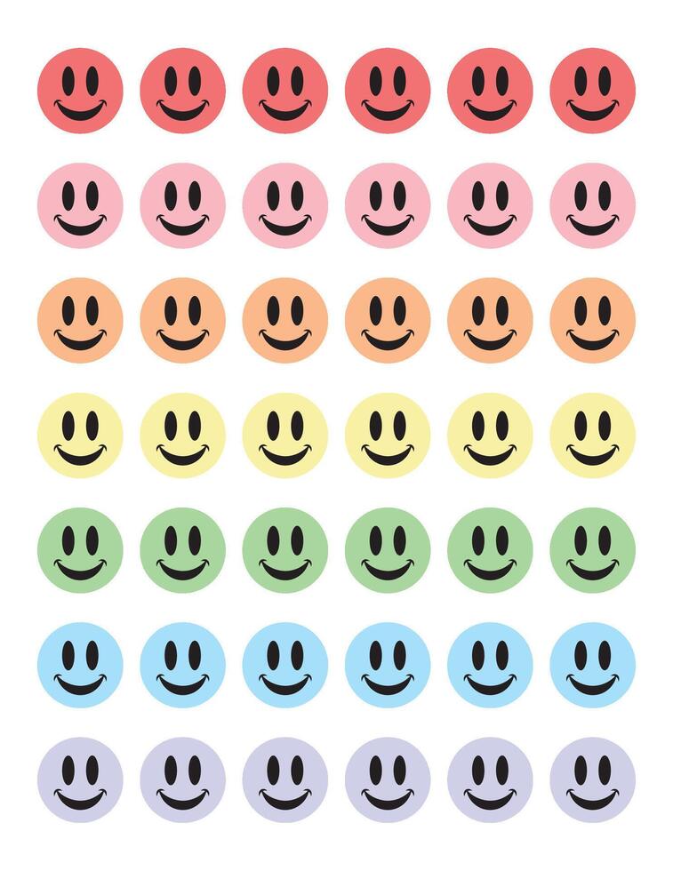 Pastel Rainbow Smiley Sticker Sheet vector