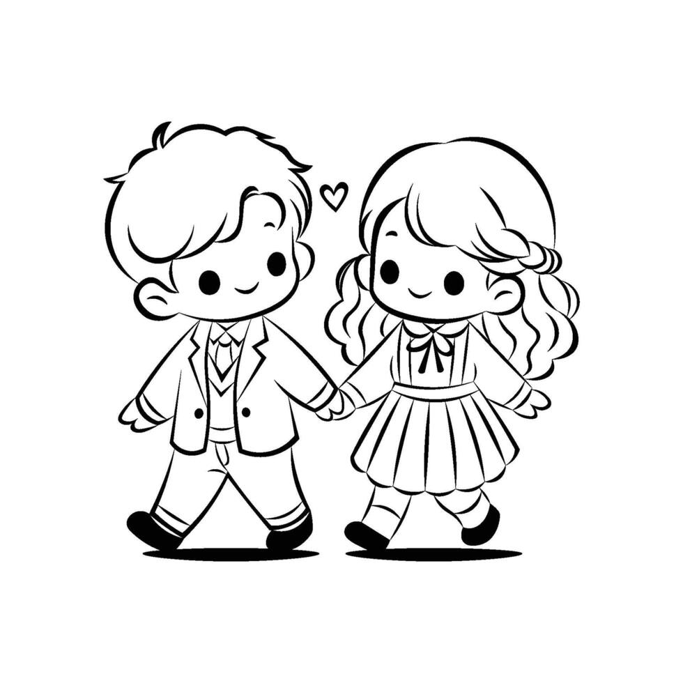 Doodle Drawing of a Cute Couple Holding Hands While Walking vector