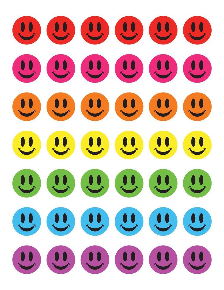 Colorful Rainbow Smiley Sticker Sheet vector