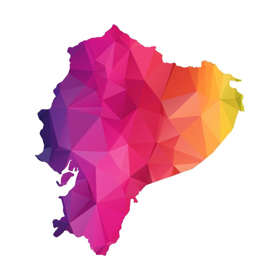 Abstract Polygon Map - Low Poly Color Rainbow Ecuador map of isolated. vector