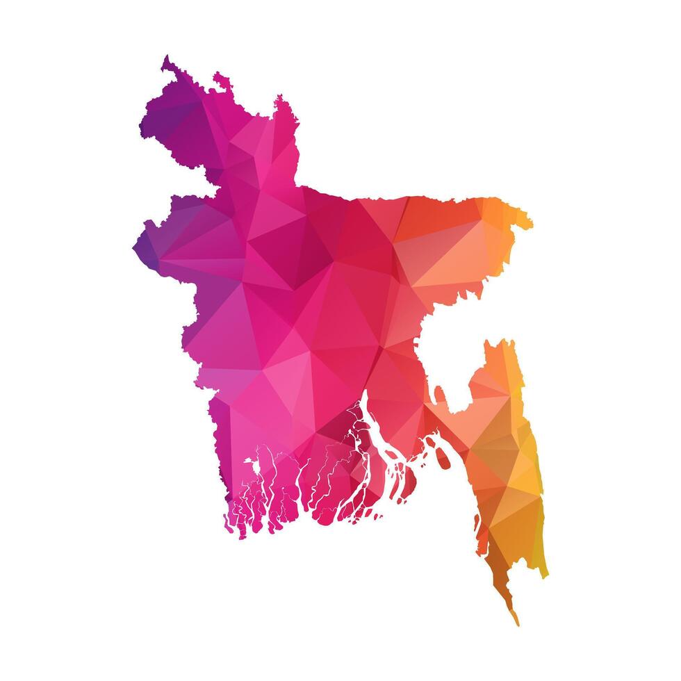 Abstract Polygon Map - Low Poly Color Rainbow Bangladesh map of isolated. vector