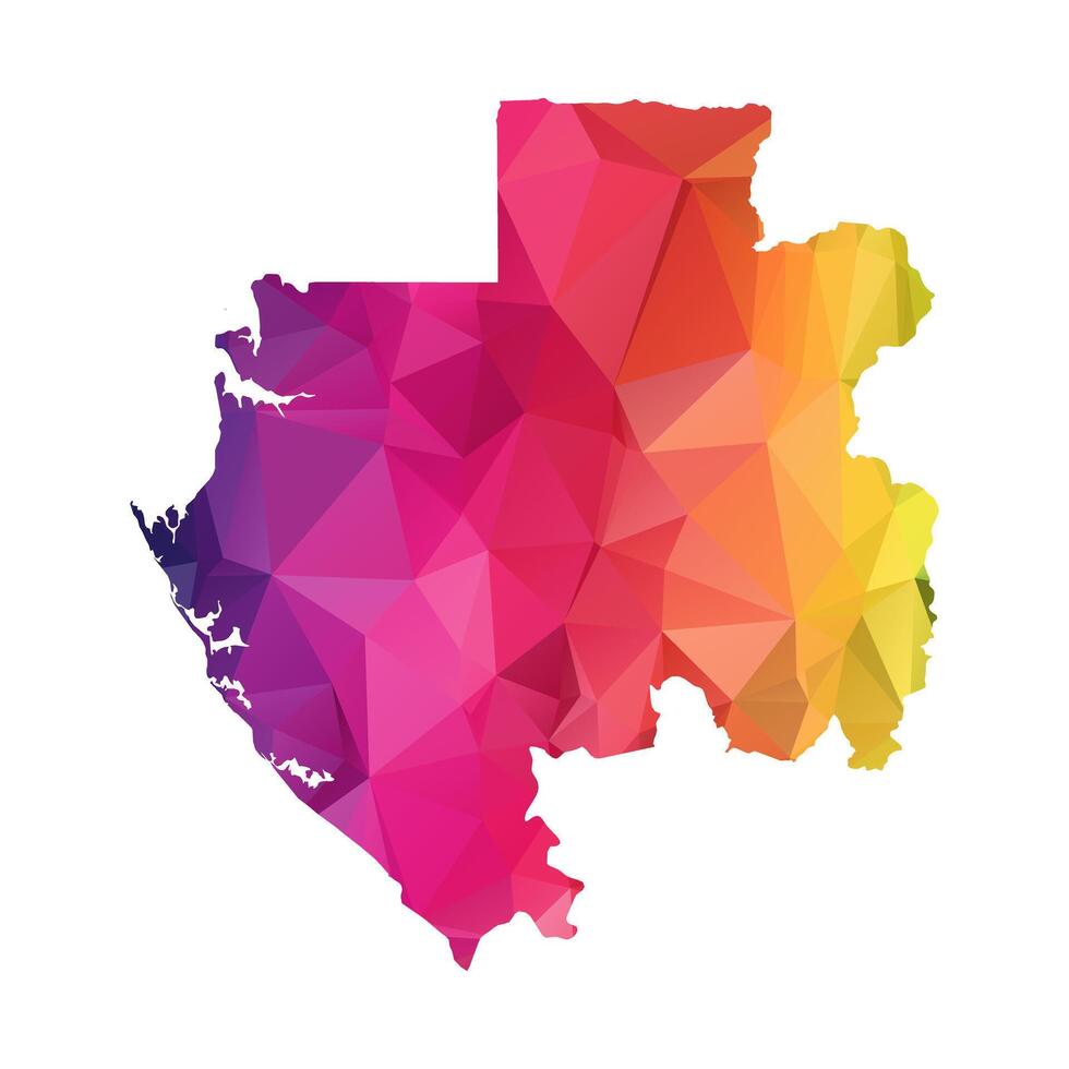 Abstract Polygon Map - Low Poly Color Rainbow Gabon map of isolated. vector